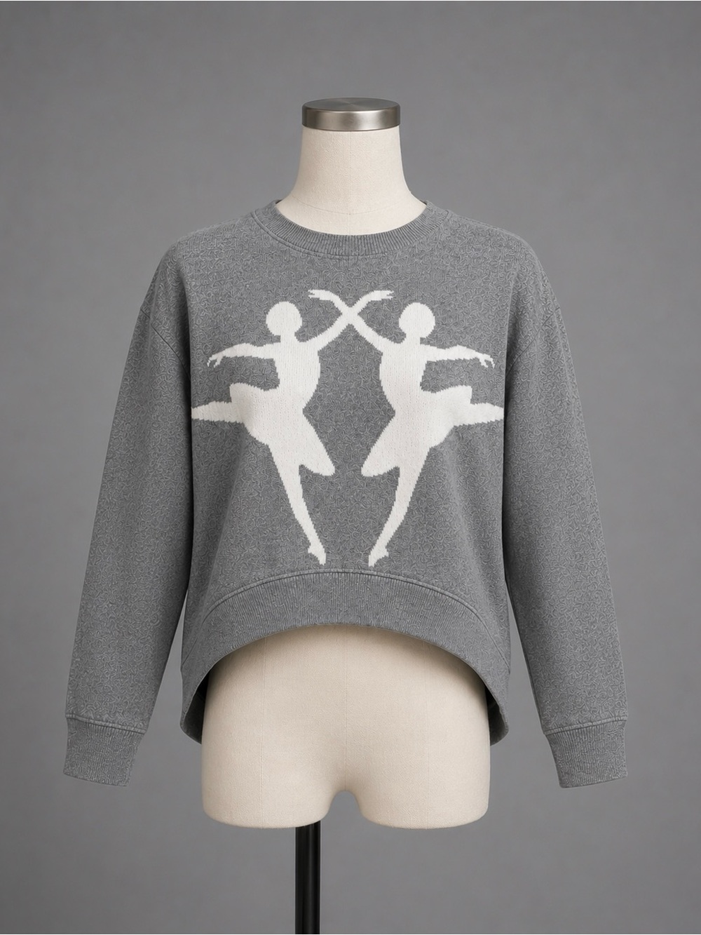 b+ab Gray Cropped Pullover Sweter Top With Ballerinas sz ear 38 / S